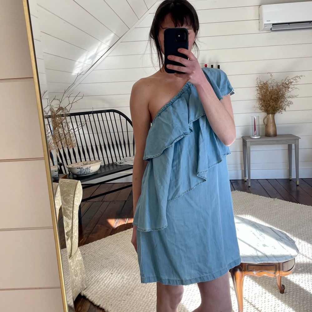 Denim One-Shoulder Ruffle Dress - Picture 3 of 4